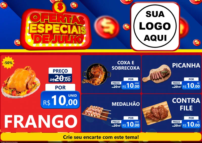 Modelo de Encarte para Encarte A4 Horizontal com o tema Ofertas Especiais de Julho para Assados