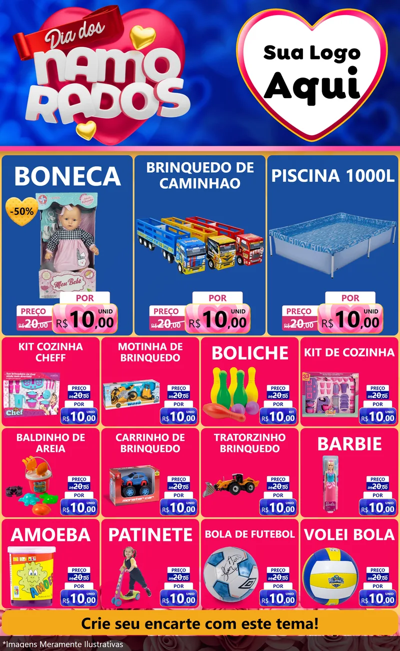Modelo de Encarte para Encarte Grande com o tema Dia dos namorados para Brinquedos