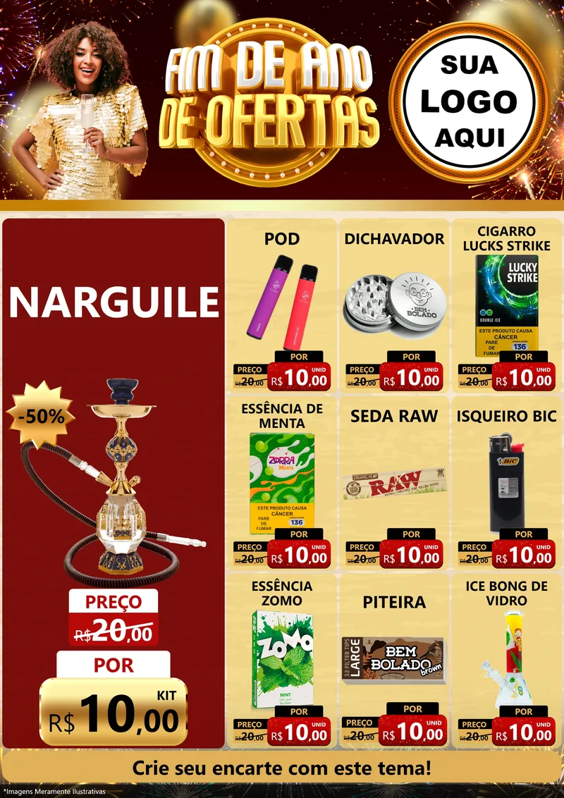 Modelo de Encarte para Encarte A4 Vertical com o tema Fim de Ano de Ofertas para Tabacaria