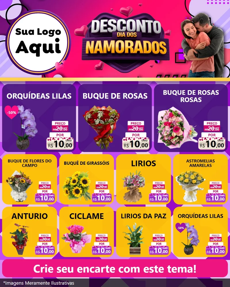 Modelo de Rede Social para Feed Instagram com o tema Desconto Dia dos Namorados para Floricultura e jardim