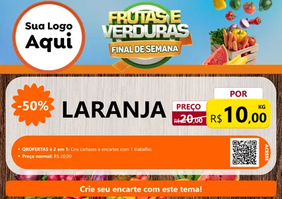 Modelo de Cartaz para Cartaz A4 Horizontal com o tema Frutas e Verduras Final de Semana para Hortifrúti