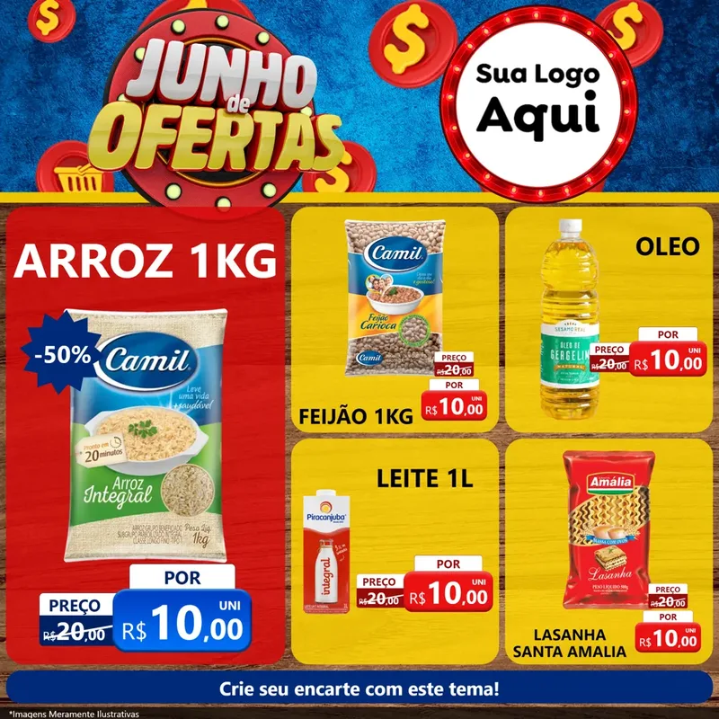 Modelo de Rede Social para Feed Facebook com o tema Junho de Ofertas para Supermercado