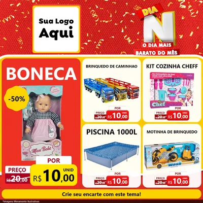 Modelo de Rede Social para Feed Facebook com o tema Dia N o Dia Mais Barato do Mês para Brinquedos