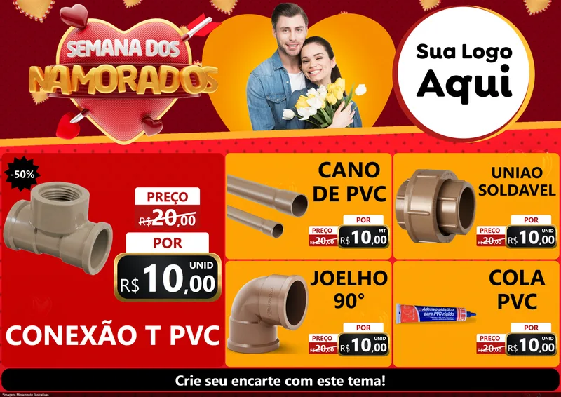 Modelo de Encarte para Encarte A4 Horizontal com o tema Semana dos Namorados para Tubos e conexões