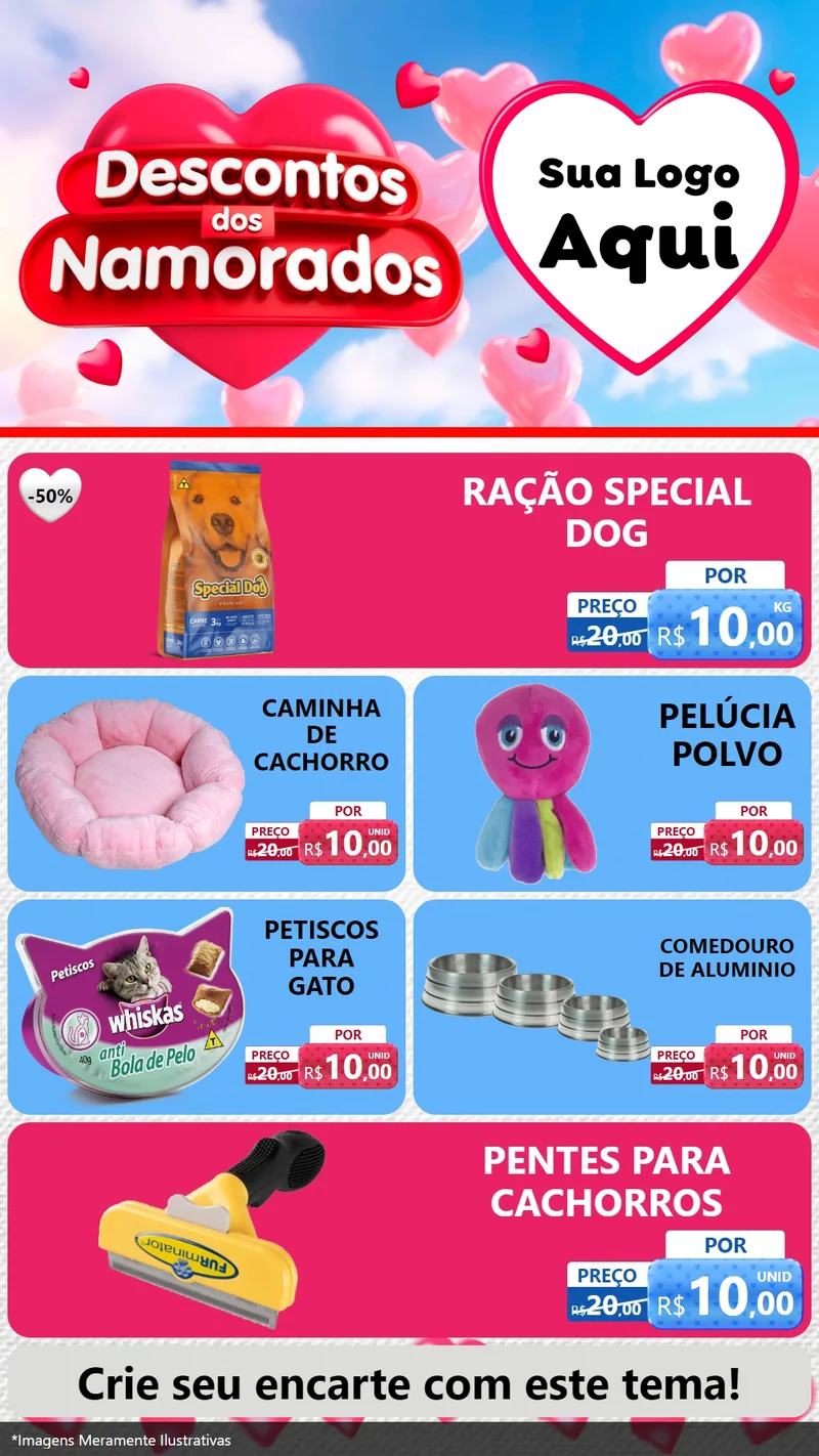 Modelo de TV para TV Vertical com o tema Descontos dos Namorados para Pet Shop
