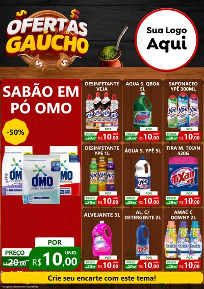 Modelo de Encarte para Encarte A4 Vertical com o tema Ofertas Dia do Gaúcho para Produtos de Limpeza