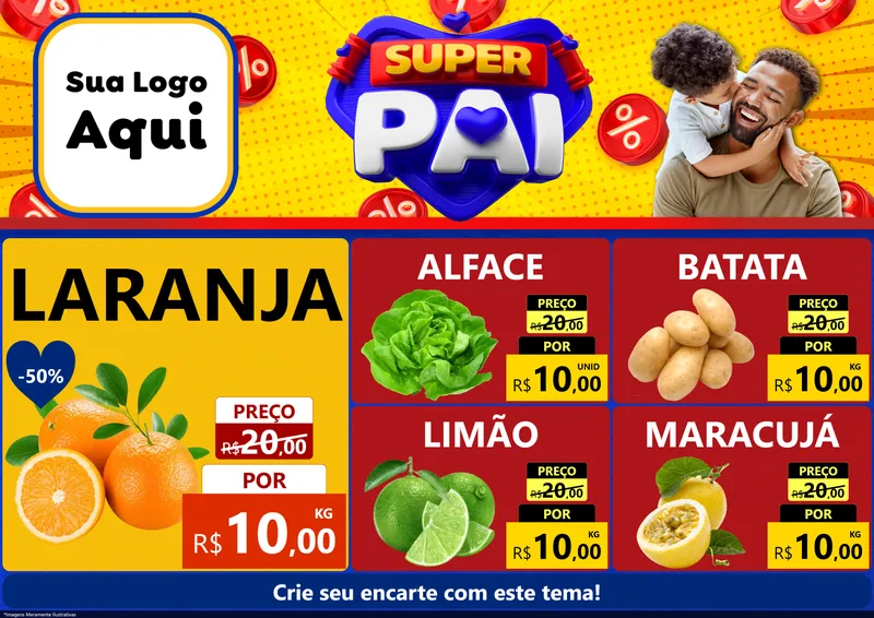 Modelo de Encarte para Encarte A4 Horizontal com o tema Super Pai para Hortifrúti