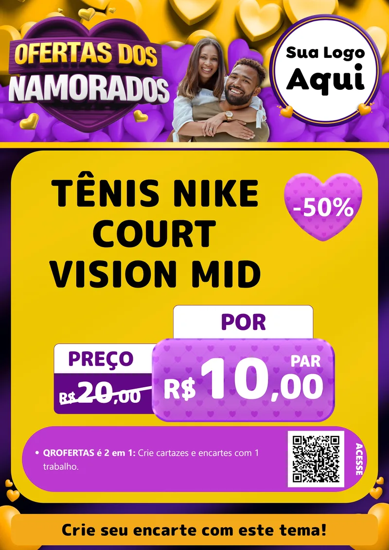 Modelo de Cartaz para Cartaz A4 Vertical com o tema Oferta Dos Namorados para Calçados