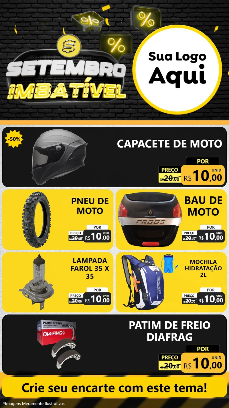 Modelo de TV para TV Vertical com o tema Setembro Imbatível para Moto peças