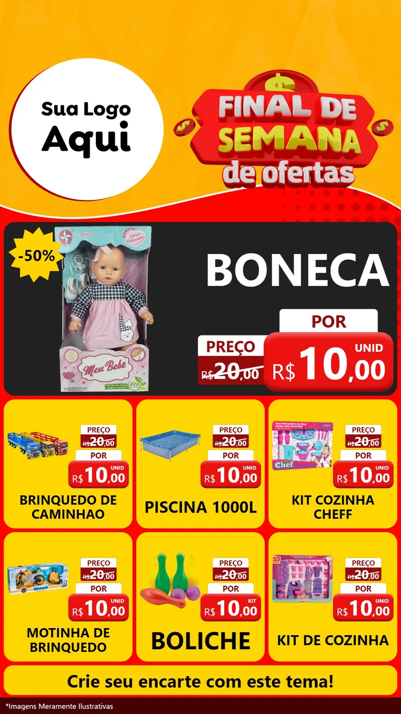 Modelo de Rede Social para Stories com o tema Final de Semana de Ofertas para Brinquedos