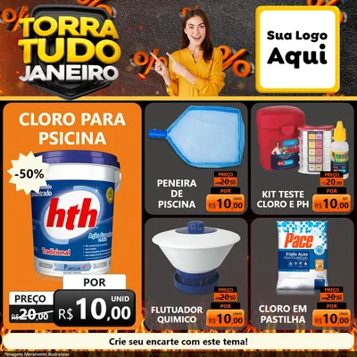 Modelo de Rede Social para Feed Facebook com o tema Torra Tudo Janeiro para Produtos para Piscina