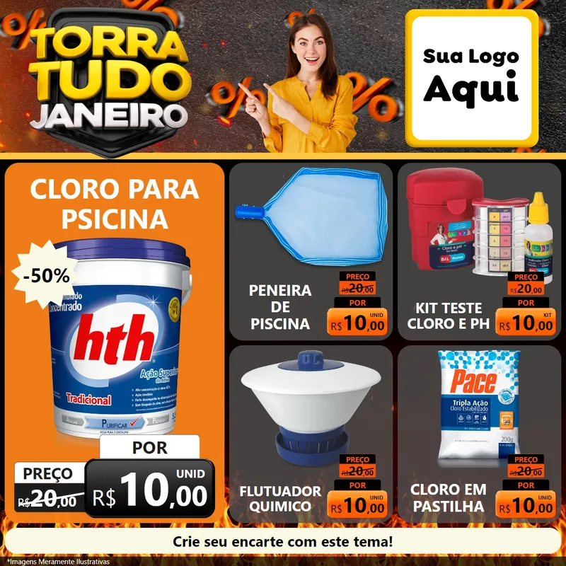 Modelo de Rede Social para Feed Facebook com o tema Torra Tudo Janeiro para Produtos para Piscina