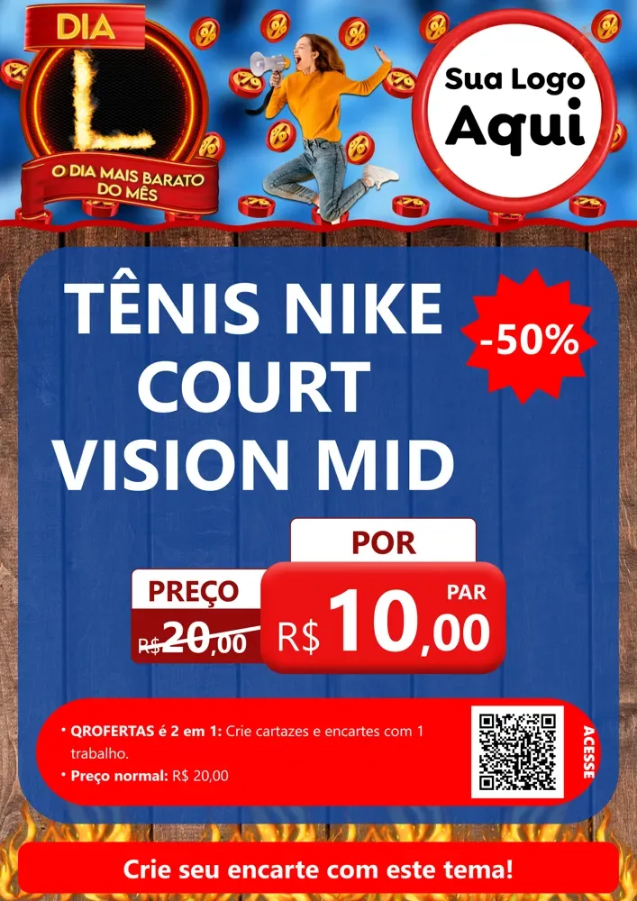 Modelo de Cartaz para Cartaz A4 Vertical com o tema Dia L - O Dia Mais Barato Do Mês para Calçados