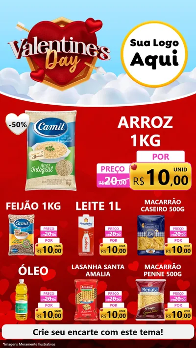 Modelo de Rede Social para Stories com o tema Valentine's Day para Supermercado