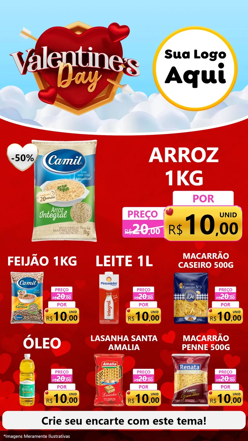 Modelo de Rede Social para Stories com o tema Valentine's Day para Supermercado