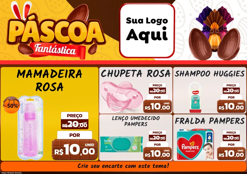 Modelo de Encarte para Encarte A4 Horizontal com o tema Páscoa Fantástica para Bebês
