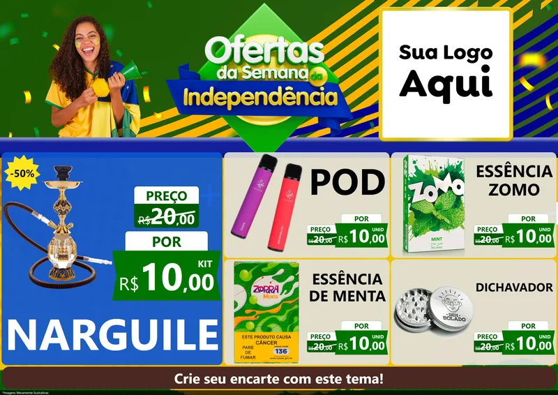 Modelo de Encarte para Encarte A4 Horizontal com o tema Ofertas da Semana da Independência para Tabacaria