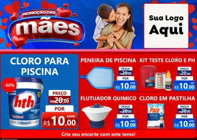 Modelo de Encarte para Encarte A4 Horizontal com o tema Promoção das Mães para Produtos para Piscina