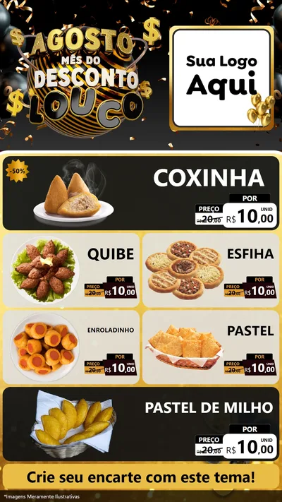 Modelo de TV para TV Vertical com o tema Agosto Mês do Desconto Louco para Salgadaria