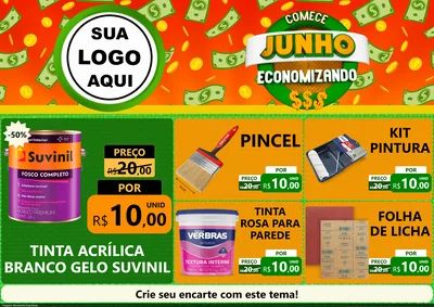 Modelo de Encarte para Encarte A4 Horizontal com o tema Comece Junho Economizando para Tintas e Ferramentas