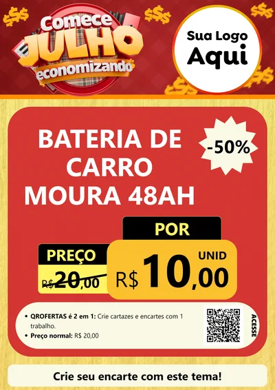 Modelo de Cartaz para Cartaz A4 Vertical com o tema Comece Julho Economizando para Baterias Elétricas