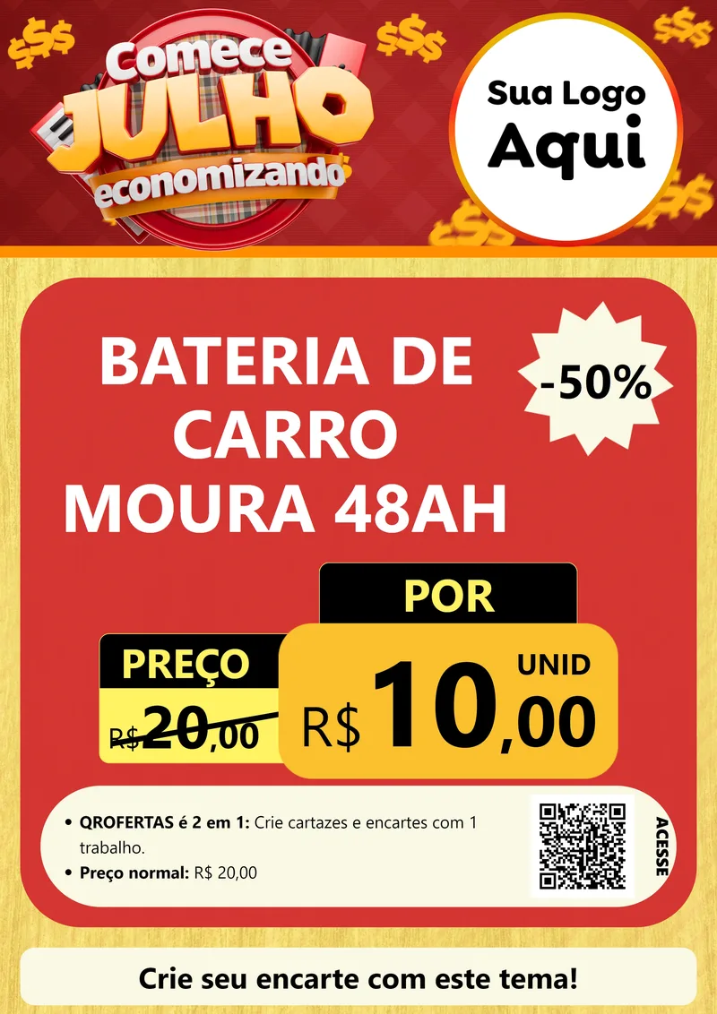 Modelo de Cartaz para Cartaz A4 Vertical com o tema Comece Julho Economizando para Baterias Elétricas