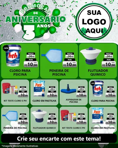 Modelo de Rede Social para Feed Instagram com o tema Promoção de Aniversário - 3 Anos para Produtos para Piscina