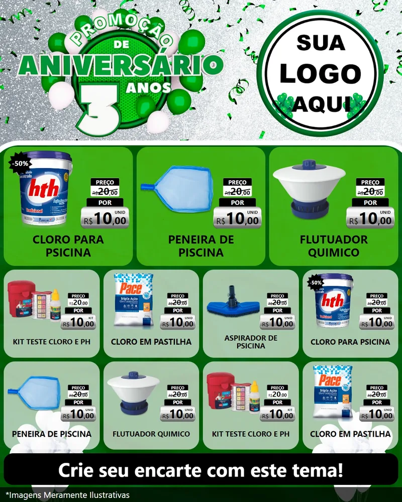 Modelo de Rede Social para Feed Instagram com o tema Promoção de Aniversário - 3 Anos para Produtos para Piscina