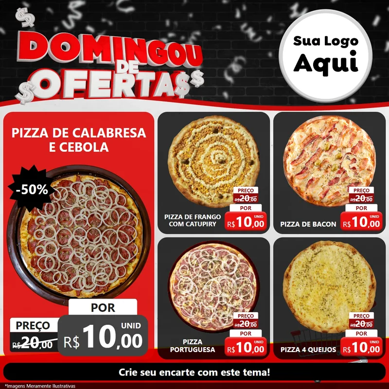 Modelo de Rede Social para Feed Facebook com o tema Domingou de Ofertas para Pizzaria