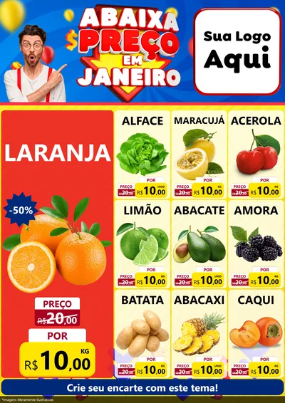 Modelo de Encarte para Encarte A4 Vertical com o tema Abaixa Preço em Janeiro para Hortifrúti