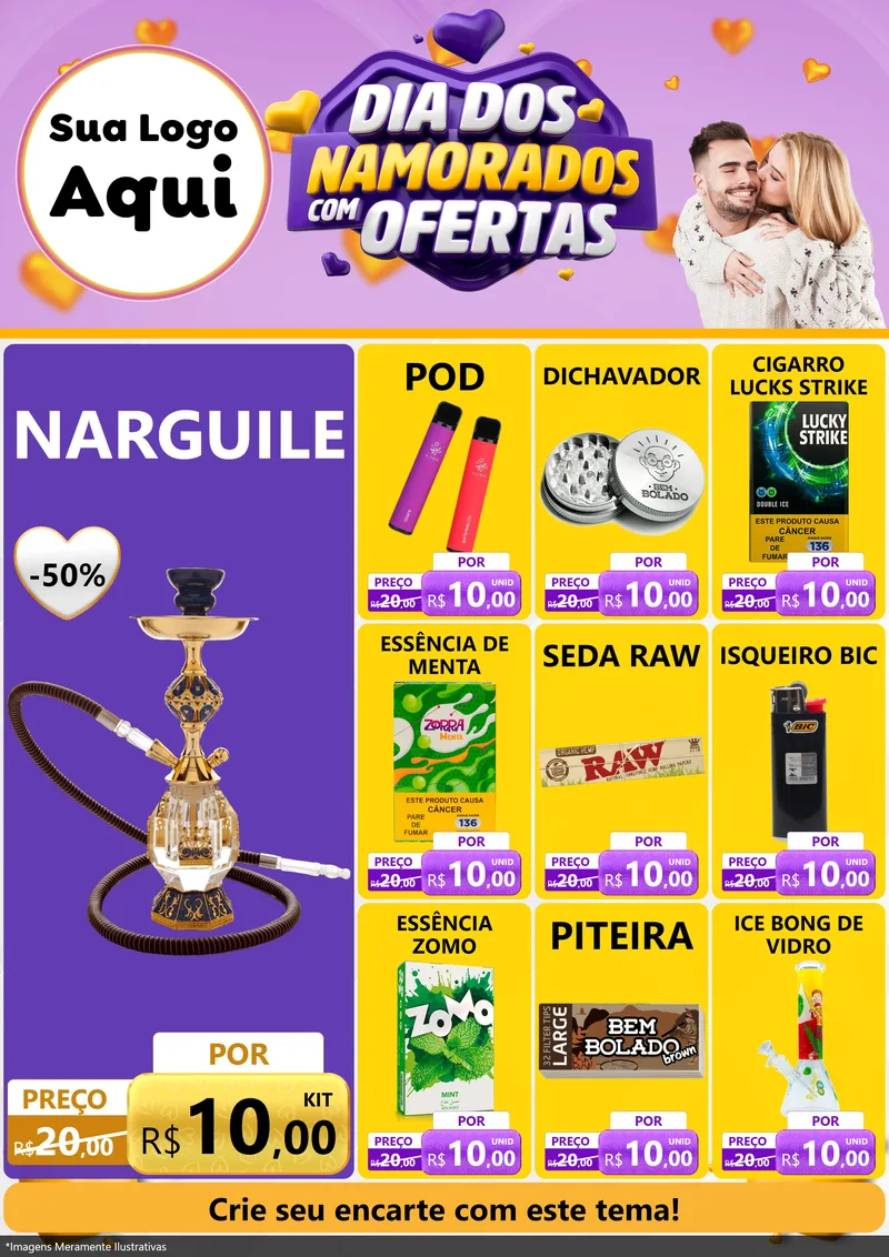 Modelo de Encarte para Encarte A4 Vertical com o tema Dia Dos Namorados Com Ofertas para Tabacaria