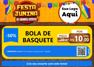 Modelo de Cartaz para Cartaz A4 Horizontal com o tema Festa Junina de Grandes Ofertas para Artigos Esportivos