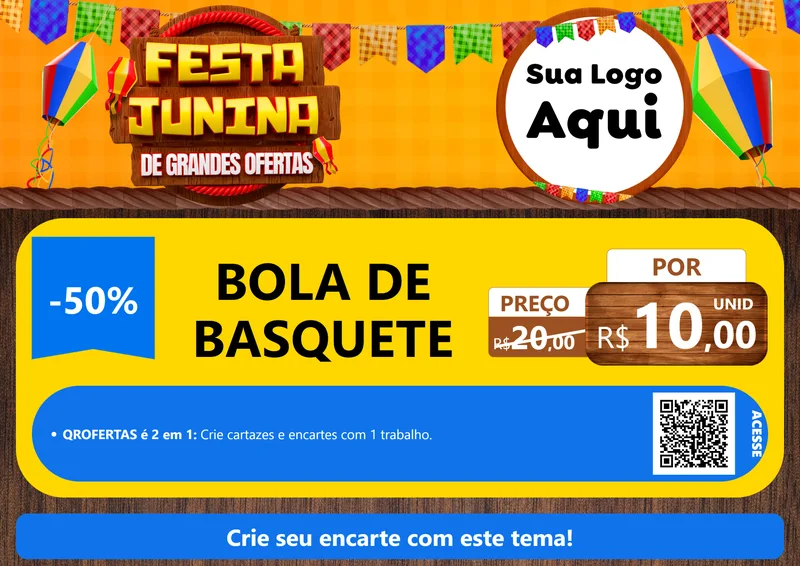 Modelo de Cartaz para Cartaz A4 Horizontal com o tema Festa Junina de Grandes Ofertas para Artigos Esportivos