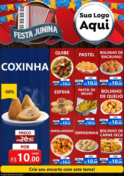 Modelo de Encarte para Encarte A4 Vertical com o tema Festa Junina para Salgadaria
