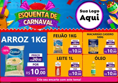 Modelo de Encarte para Encarte A4 Horizontal com o tema Esquenta de Carnaval para Supermercado