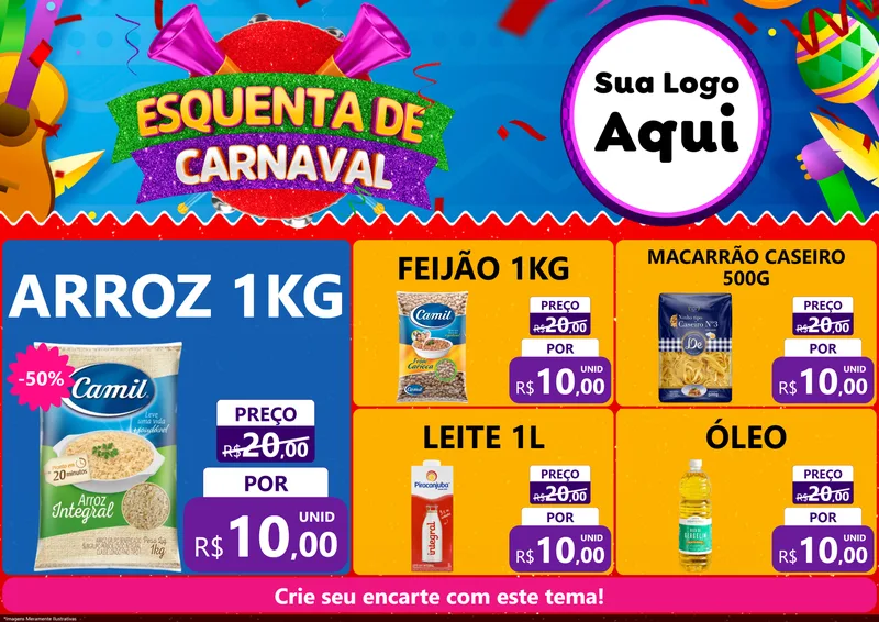 Modelo de Encarte para Encarte A4 Horizontal com o tema Esquenta de Carnaval para Supermercado