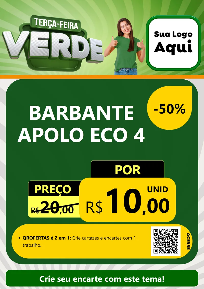 Modelo de Cartaz para Cartaz A4 Vertical com o tema Terça - Feira Verde para Armarinho e Aviamentos