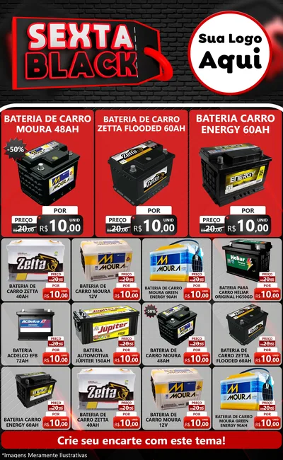 Modelo de Encarte para Encarte Grande com o tema Sexta Black para Baterias Elétricas