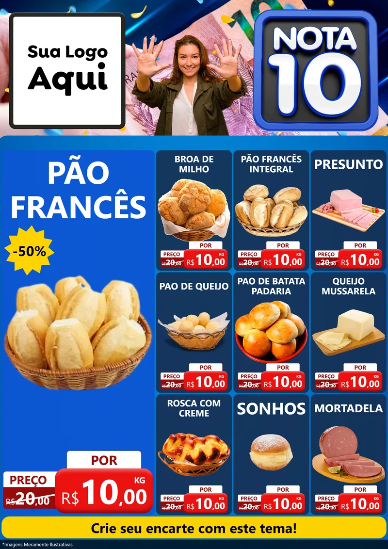 Modelo de Encarte para Encarte A4 Vertical com o tema Nota 10 para Padaria
