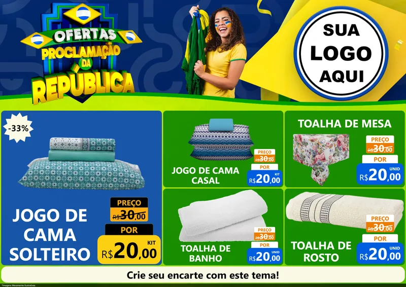 Modelo de Encarte para Encarte A4 Horizontal com o tema Ofertas Proclamação da República para Cama, Mesa e Banho