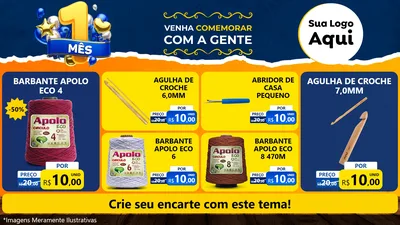 Modelo de TV para TV Horizontal com o tema Um Mês de Aniversário para Armarinho e Aviamentos