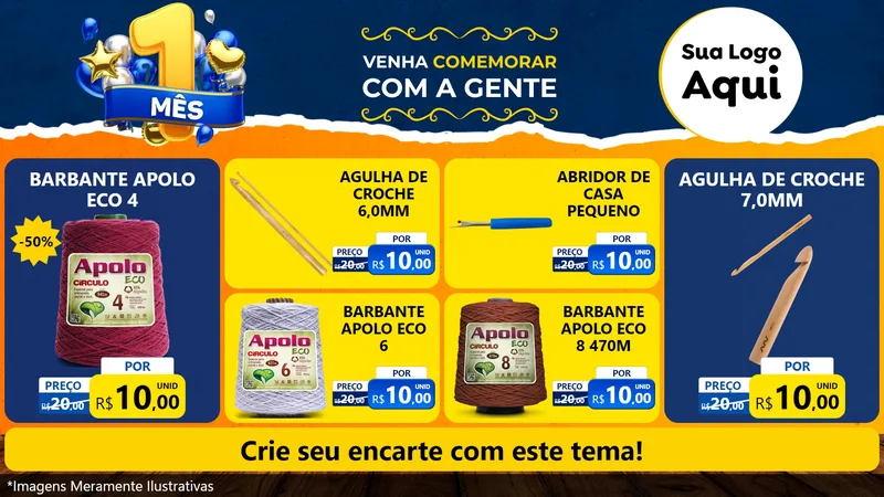 Modelo de TV para TV Horizontal com o tema Um Mês de Aniversário para Armarinho e Aviamentos