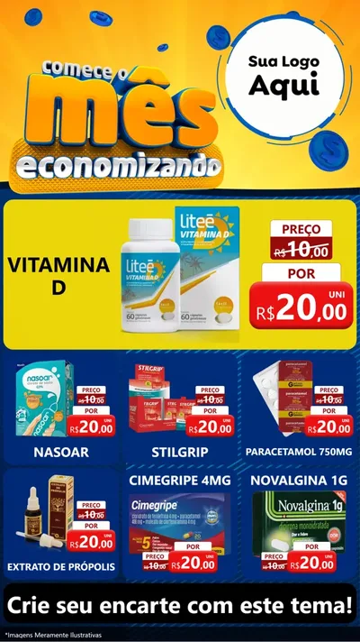 Modelo de Rede Social para Stories com o tema Comece O Mês Economizando para Farmácia