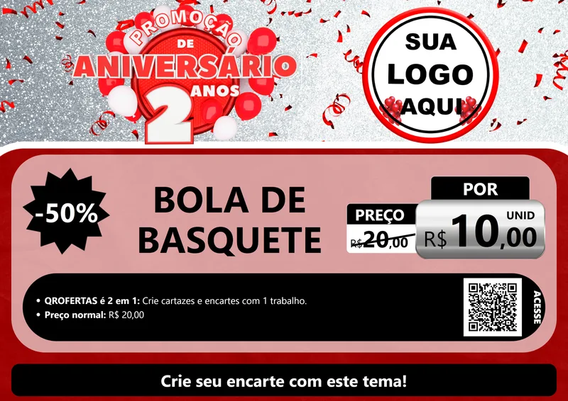 Modelo de Cartaz para Cartaz A4 Horizontal com o tema Promoção de Aniversário - 2 Anos para Artigos Esportivos