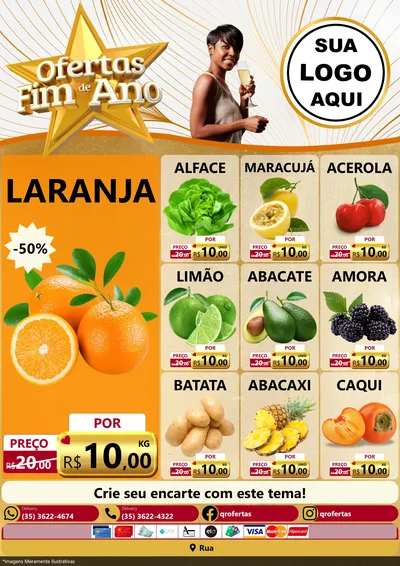 Modelo de Encarte para Encarte A4 Vertical com o tema Ofertas Fim de Ano para Hortifrúti