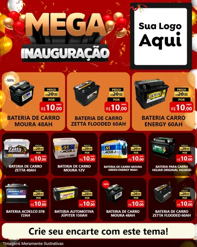 Modelo de Rede Social para Feed Instagram com o tema Mega Inauguração para Baterias Elétricas
