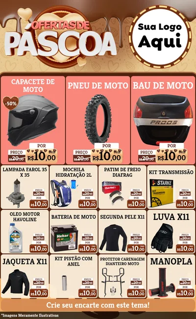 Modelo de Encarte para Encarte Grande com o tema Ofertas de Páscoa para Moto peças