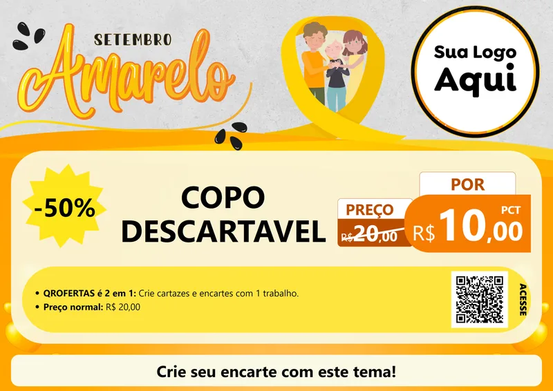 Modelo de Cartaz para Cartaz A4 Horizontal com o tema Setembro Amarelo para Embalagens