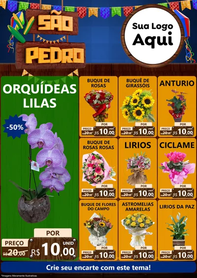 Modelo de Encarte para Encarte A4 Vertical com o tema São Pedro para Floricultura e jardim