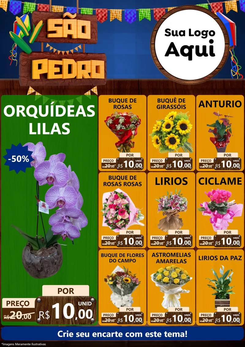 Modelo de Encarte para Encarte A4 Vertical com o tema São Pedro para Floricultura e jardim